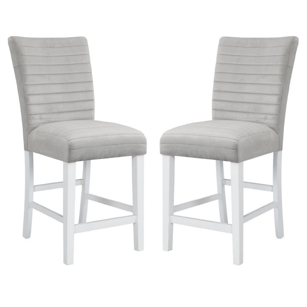 Zav 19 Inch Upholstered Counter Chair, Channel Stitching, Set of 2, Gray - BM275652