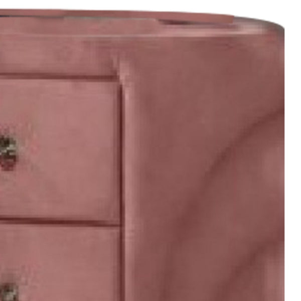 Sin 29 Inch Modern Nightstand, 2 Drawers, Round Metal Knobs, Velvet, Pink - BM275665