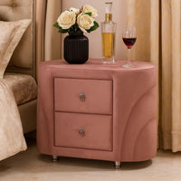 Sin 29 Inch Modern Nightstand, 2 Drawers, Round Metal Knobs, Velvet, Pink - BM275665