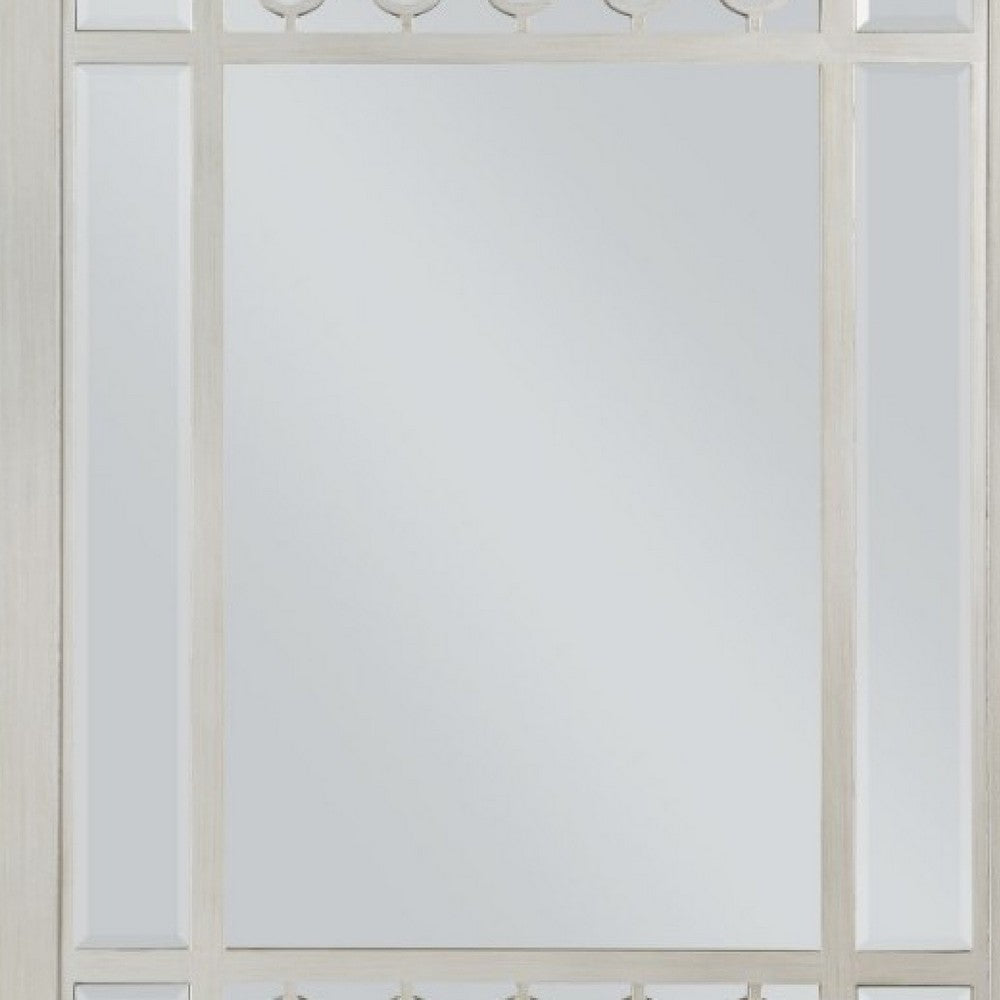 Nic 40 Inch Accent Mirror, Beveled Wood Frame Portrait, Silver - BM275685