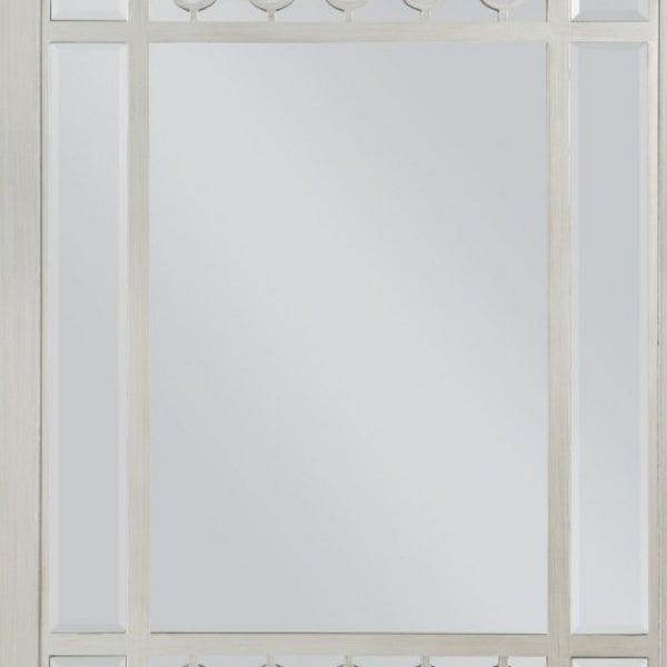 Nic 40 Inch Accent Mirror, Beveled Wood Frame Portrait, Silver - BM275685