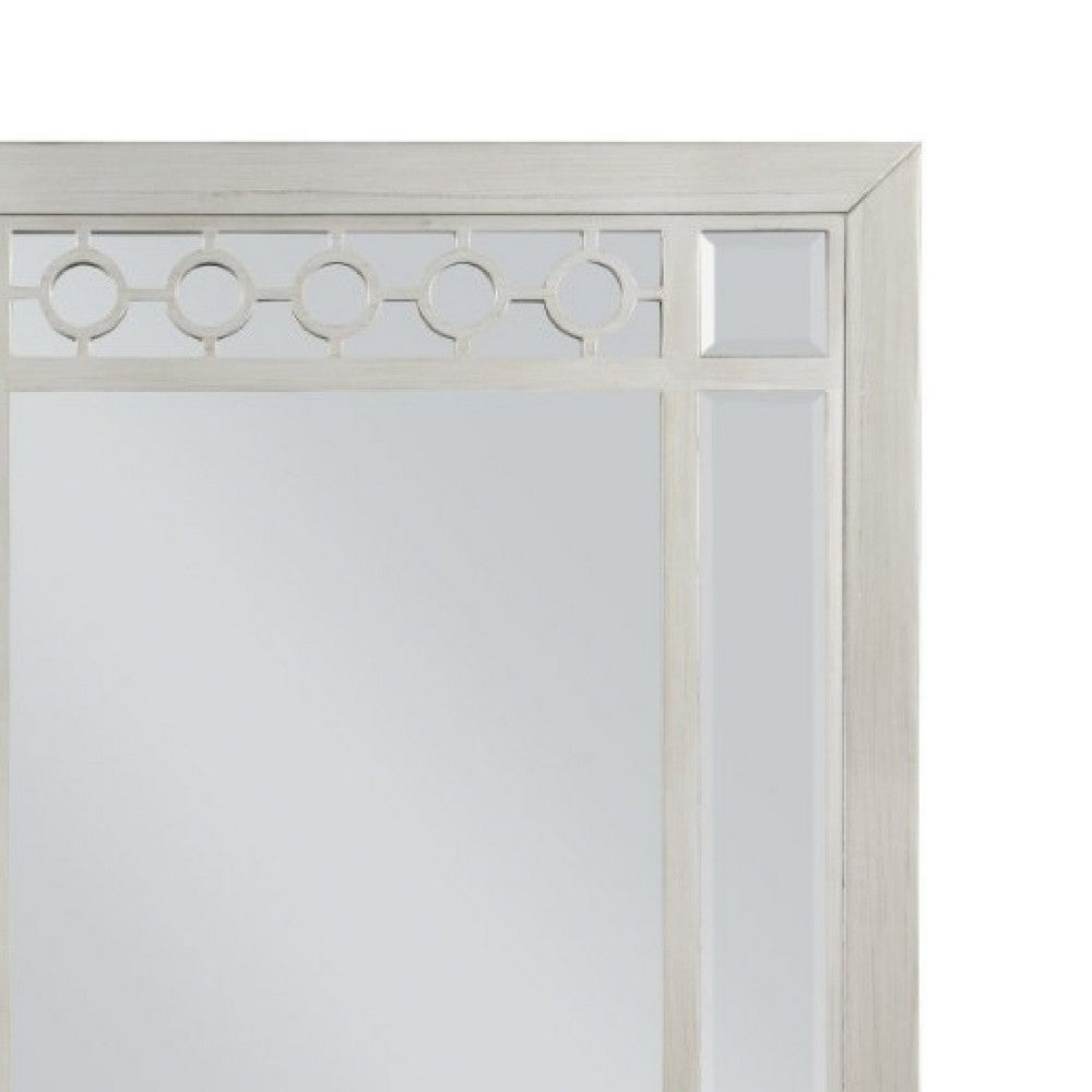 Nic 40 Inch Accent Mirror, Beveled Wood Frame Portrait, Silver - BM275685