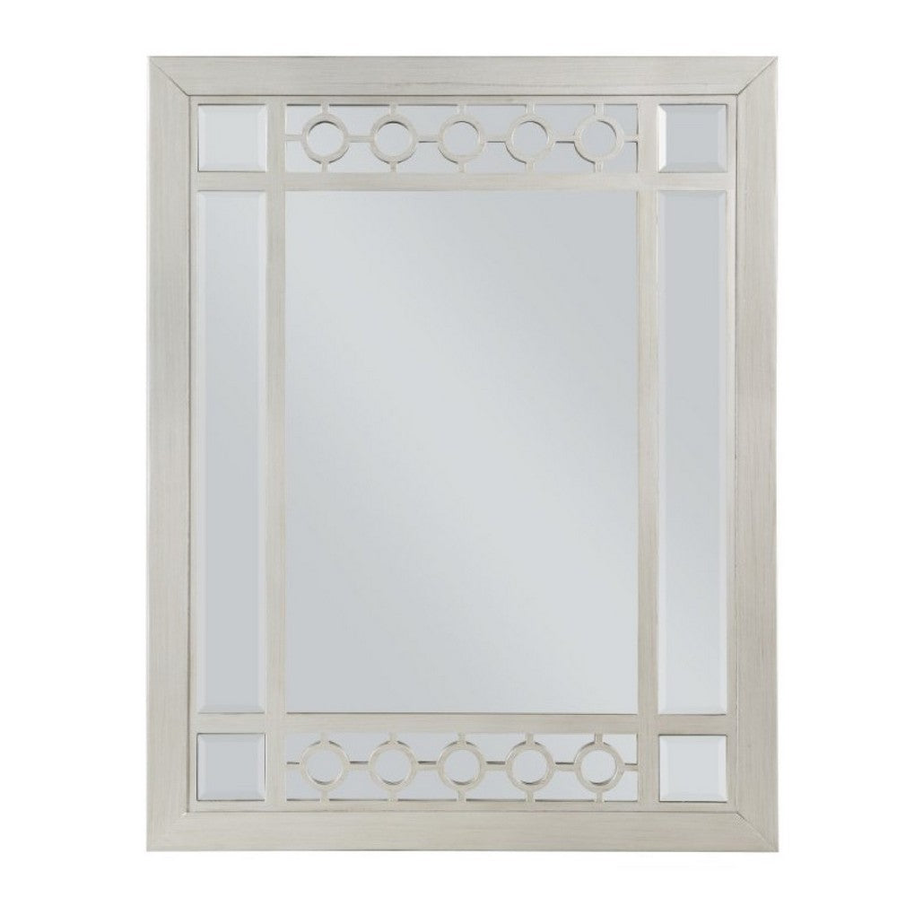 Nic 40 Inch Accent Mirror, Beveled Wood Frame Portrait, Silver - BM275685