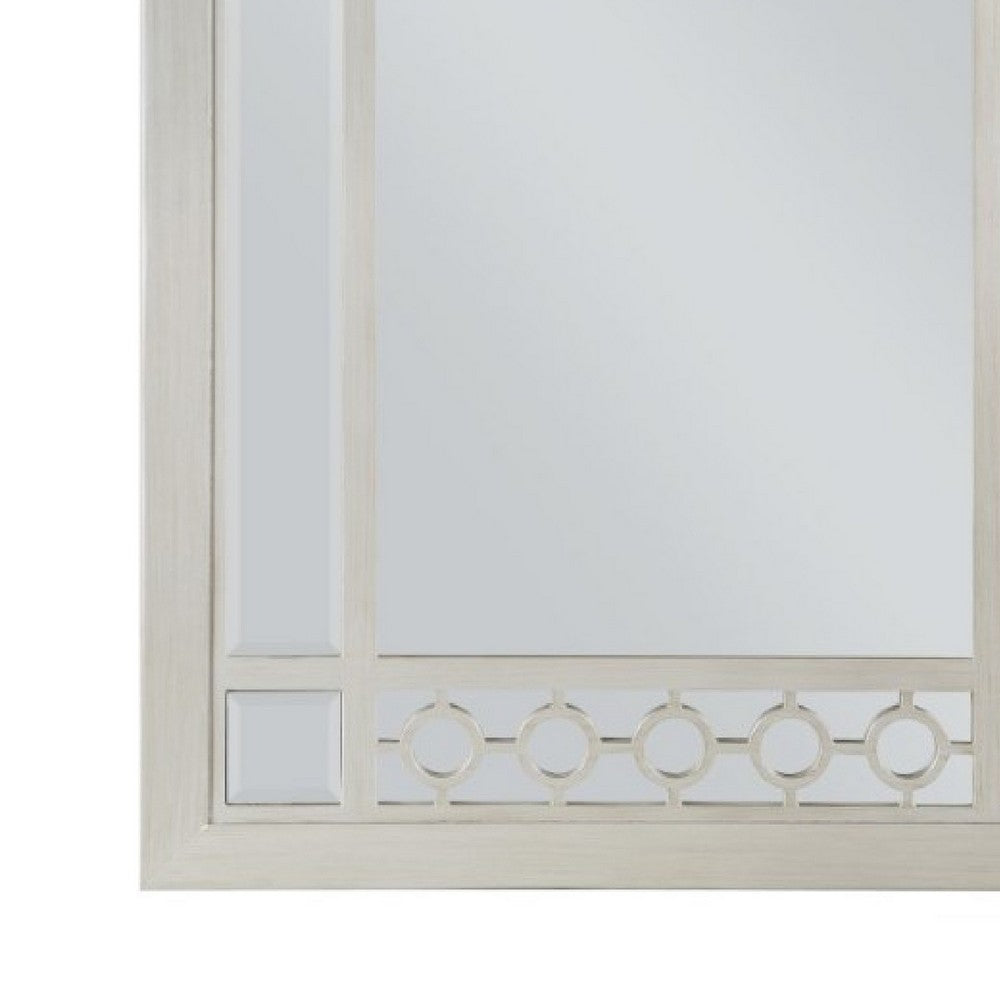 Nic 40 Inch Accent Mirror, Beveled Wood Frame Portrait, Silver - BM275685