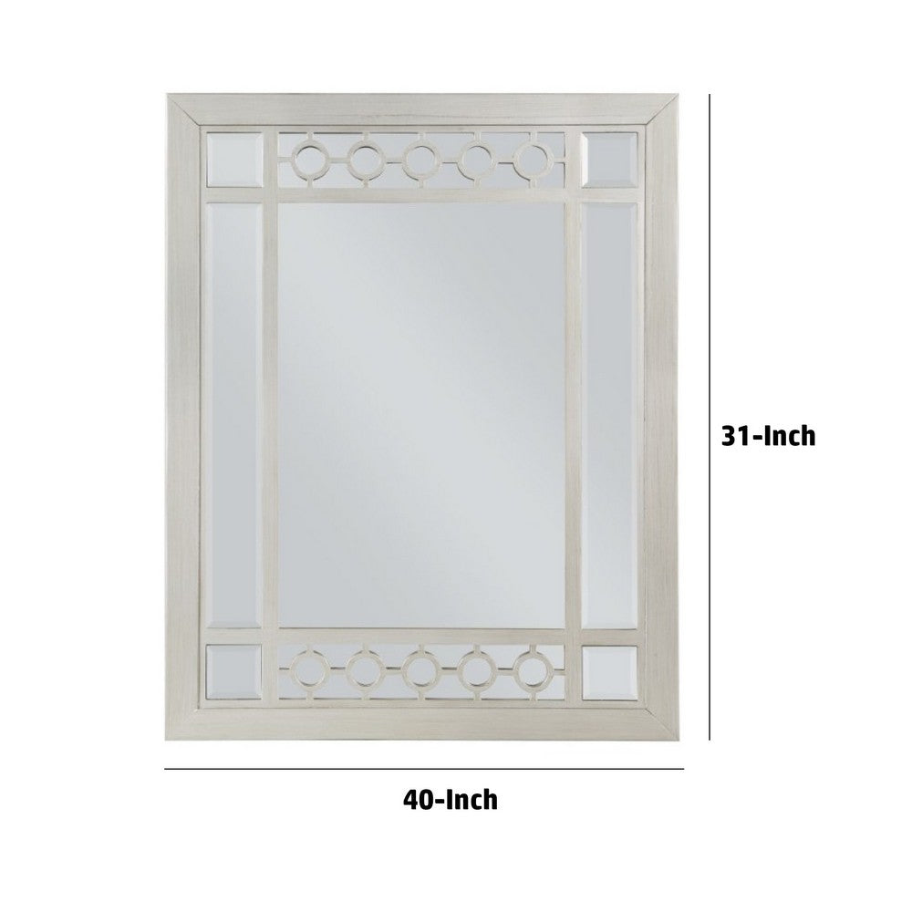 Nic 40 Inch Accent Mirror, Beveled Wood Frame Portrait, Silver - BM275685