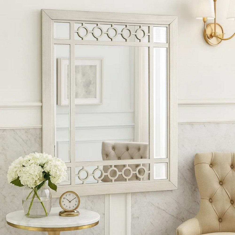 Nic 40 Inch Accent Mirror, Beveled Wood Frame Portrait, Silver - BM275685