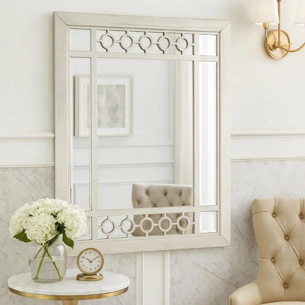 Nic 40 Inch Accent Mirror, Beveled Wood Frame Portrait, Silver - BM275685