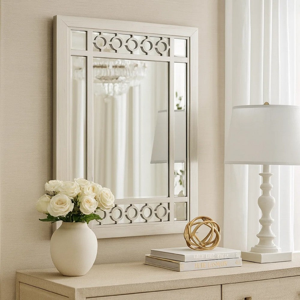 Nic 40 Inch Accent Mirror, Beveled Wood Frame Portrait, Silver - BM275685