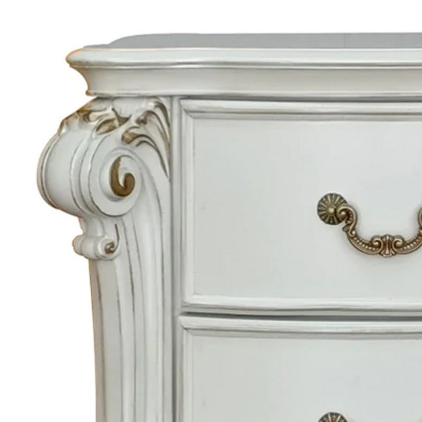 Jess 32 Inch Classic Nightstand, 2 Drawers, Molded Trim, Wood, White - BM275700