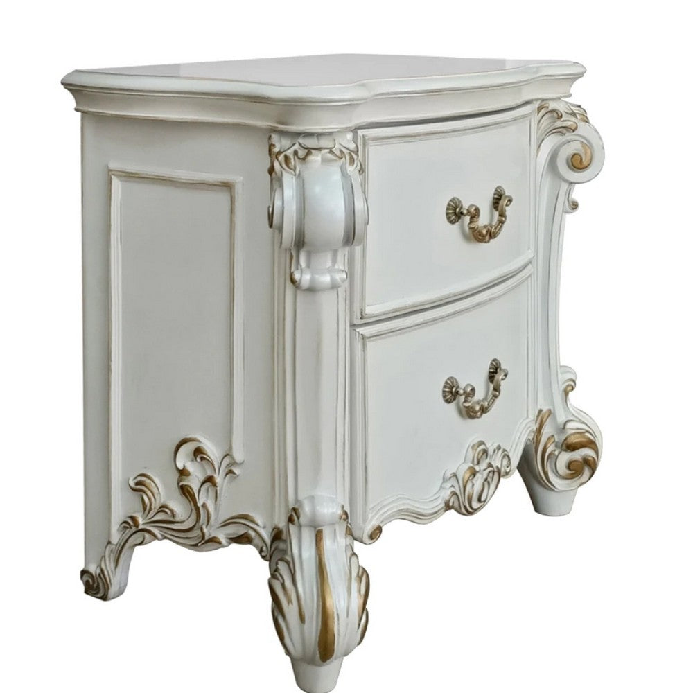 Jess 32 Inch Classic Nightstand, 2 Drawers, Molded Trim, Wood, White - BM275700