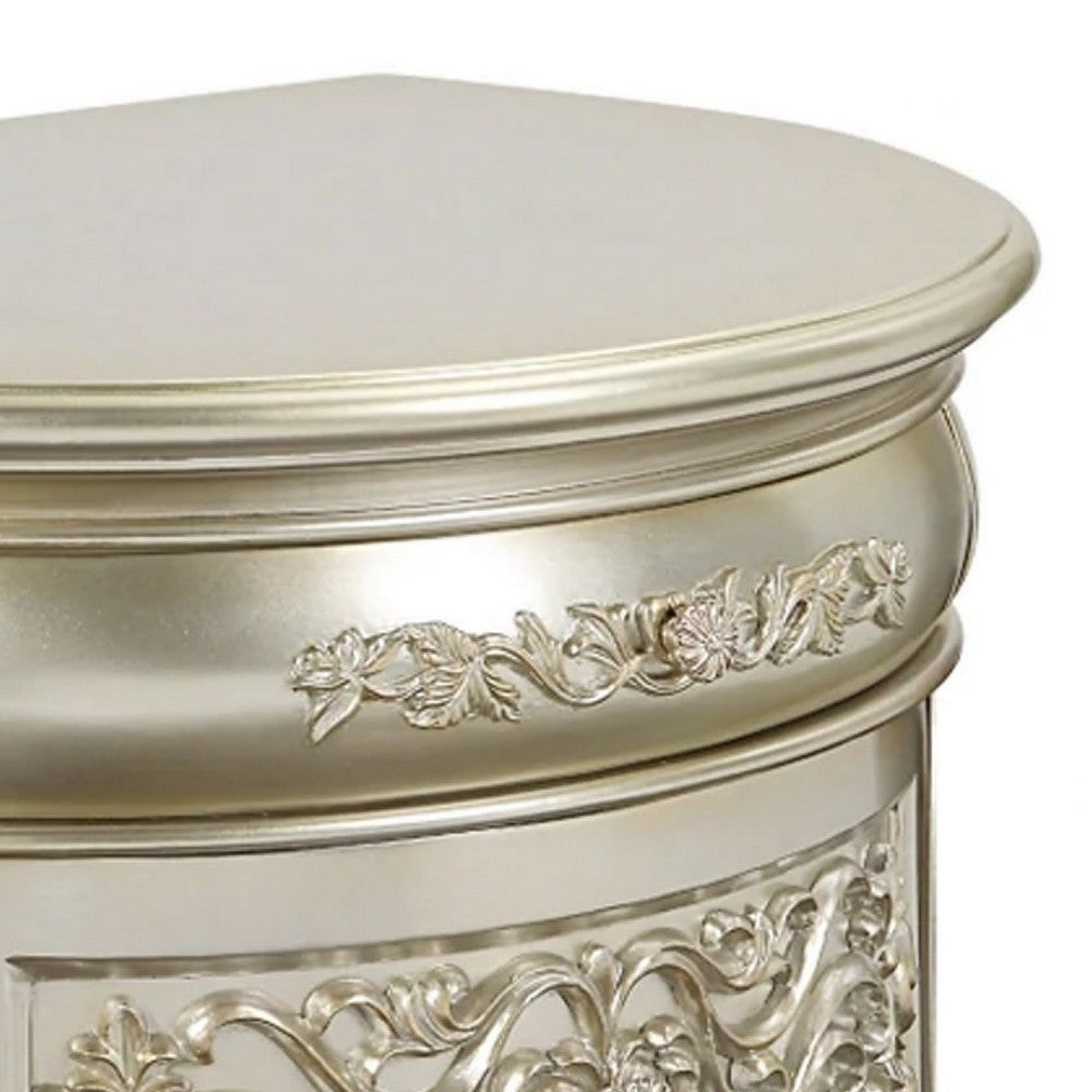 Isa 32 Inch Classic Nightstand, 2 Drawers, Ornate Carvings, Wood, Gold - BM275705