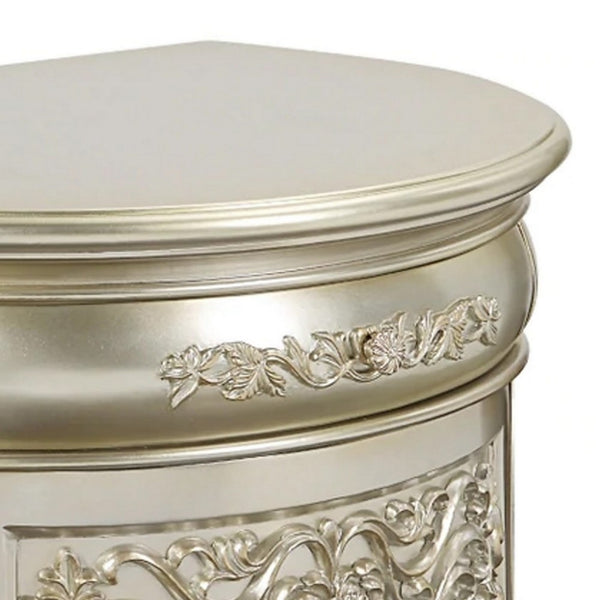 Isa 32 Inch Classic Nightstand, 2 Drawers, Ornate Carvings, Wood, Gold - BM275705