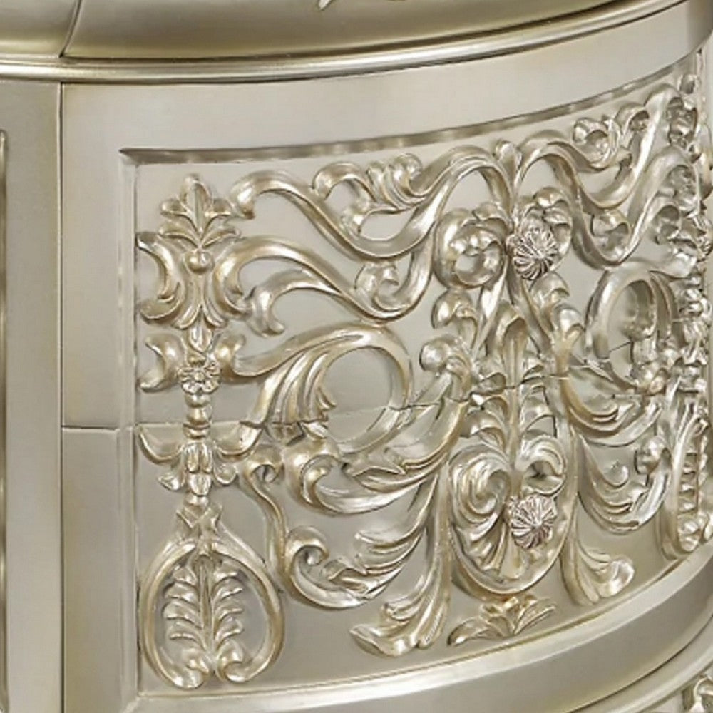 Isa 32 Inch Classic Nightstand, 2 Drawers, Ornate Carvings, Wood, Gold - BM275705