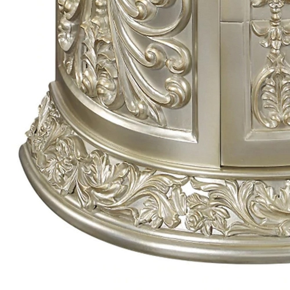 Isa 32 Inch Classic Nightstand, 2 Drawers, Ornate Carvings, Wood, Gold - BM275705