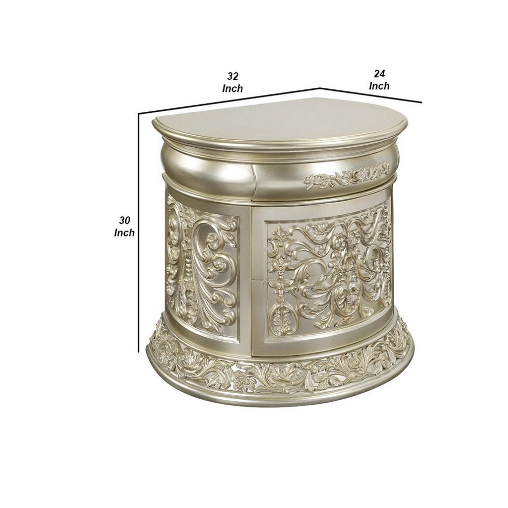 Isa 32 Inch Classic Nightstand, 2 Drawers, Ornate Carvings, Wood, Gold - BM275705