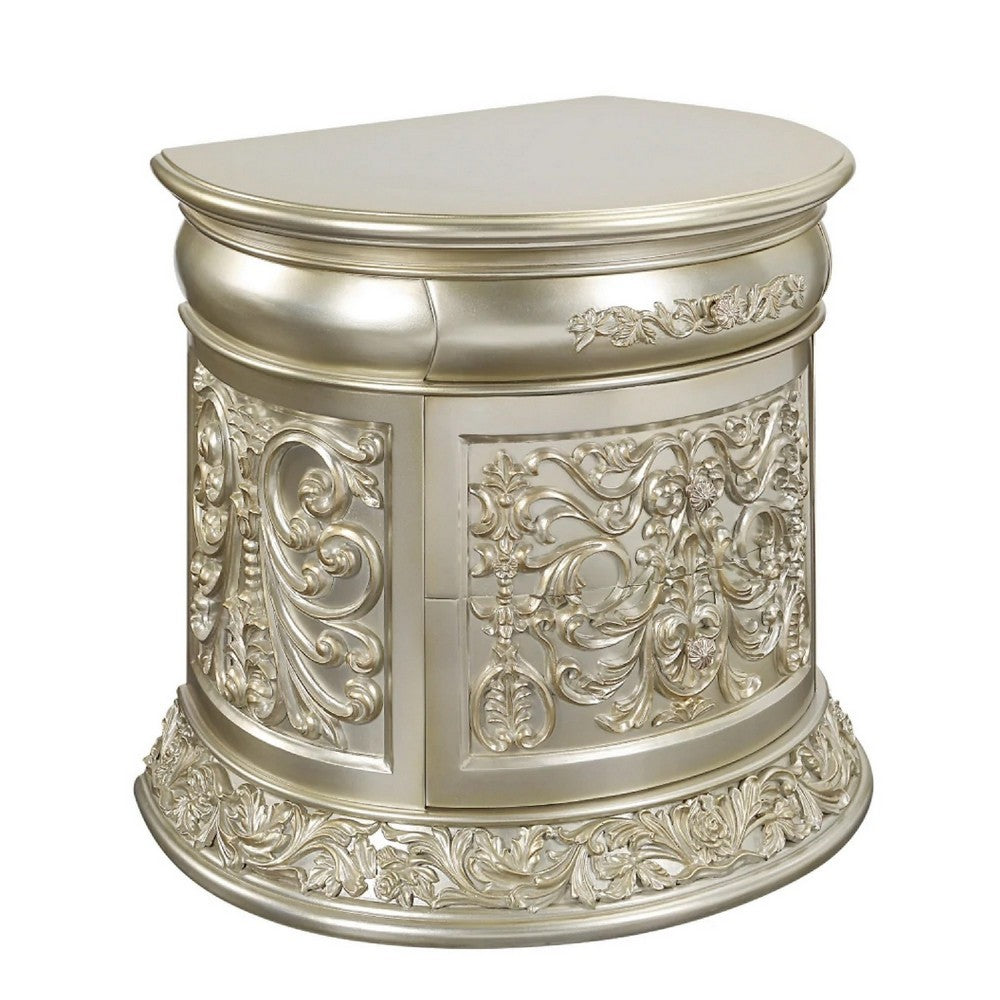 Isa 32 Inch Classic Nightstand, 2 Drawers, Ornate Carvings, Wood, Gold - BM275705