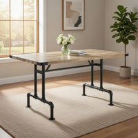 Ada 64 Inch Solid Wood Dining Table, Metal Frame, Rectangular, Brown - BM275722