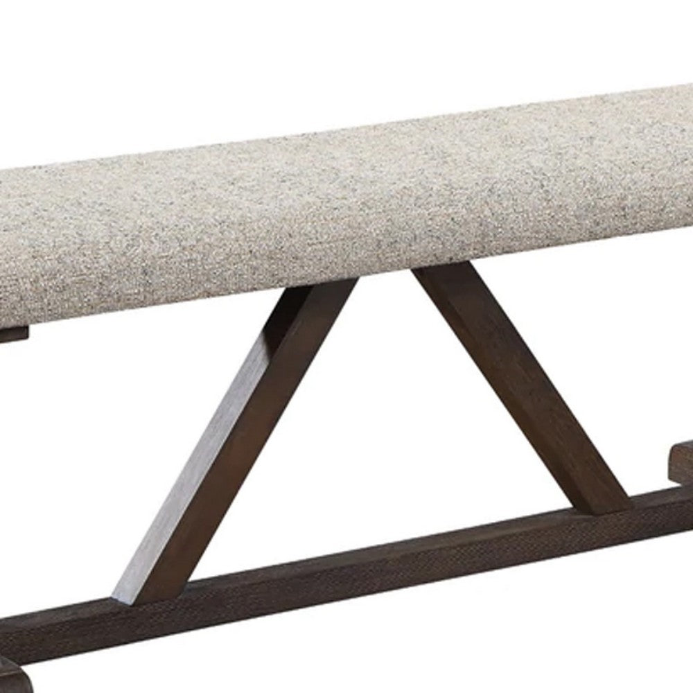 60 Inch Bench, Padded Cushion, X Shaped Trestle Base, Gray, Oak Brown - BM275727