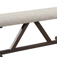 60 Inch Bench, Padded Cushion, X Shaped Trestle Base, Gray, Oak Brown - BM275727
