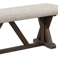 60 Inch Bench, Padded Cushion, X Shaped Trestle Base, Gray, Oak Brown - BM275727