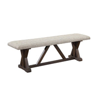 60 Inch Bench, Padded Cushion, X Shaped Trestle Base, Gray, Oak Brown - BM275727