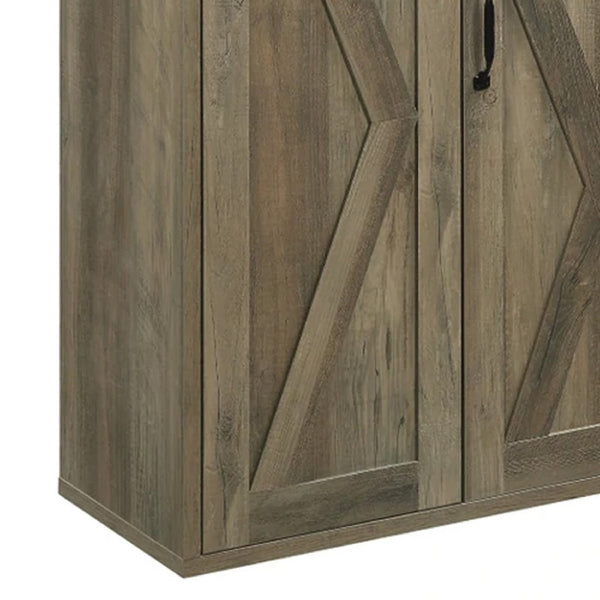 39 Inch Wood Sideboard Buffet Cabinet, 3 Barn Style Doors, Rustic Oak - BM275730