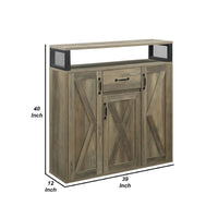 39 Inch Wood Sideboard Buffet Cabinet, 3 Barn Style Doors, Rustic Oak - BM275730