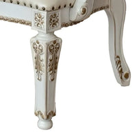 27 Inch Classic Vegan Leather Armchair, Button Tufted, Carved, White - BM275731