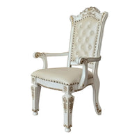 27 Inch Classic Vegan Leather Armchair, Button Tufted, Carved, White - BM275731