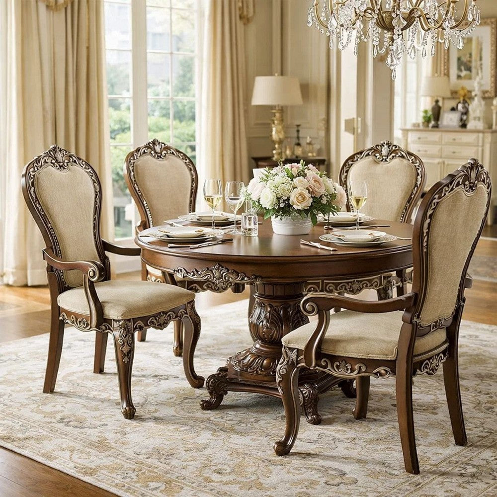 24 Inch Classic Upholstered Armchair, Scrolled Details, Nailhead, Brown - BM275732