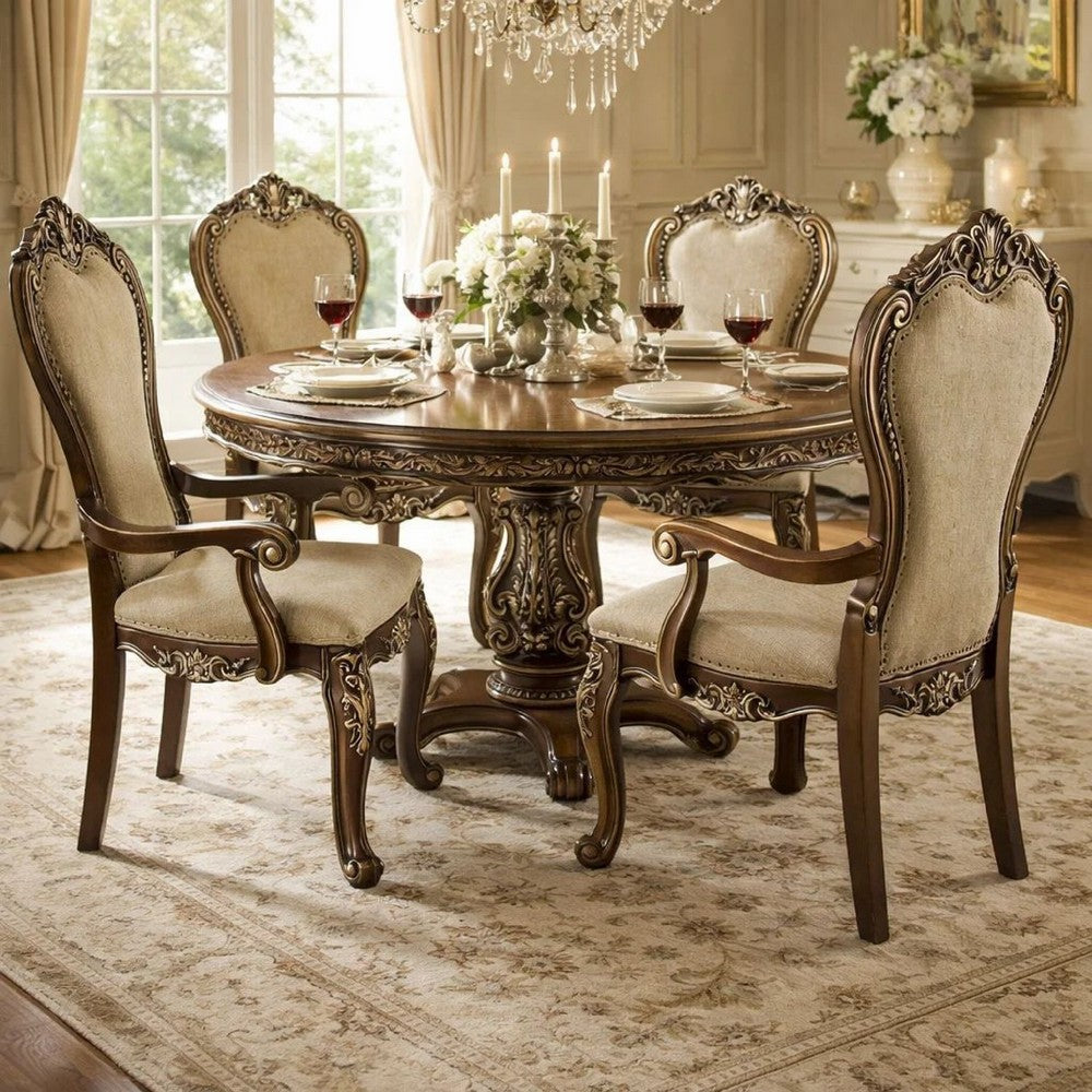 24 Inch Classic Upholstered Armchair, Scrolled Details, Nailhead, Brown - BM275732