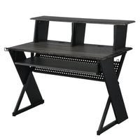 Tin 47 Inch Wood Music Desk Studio Station, Keyboard Tray, Shelves, Gray - BM276202