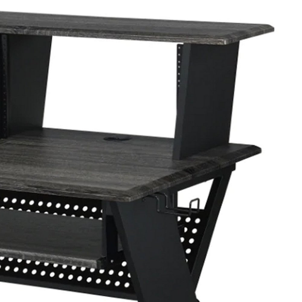 Tin 47 Inch Wood Music Desk Studio Station, Keyboard Tray, Shelves, Gray - BM276202