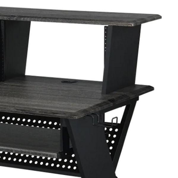 Tin 47 Inch Wood Music Desk Studio Station, Keyboard Tray, Shelves, Gray - BM276202
