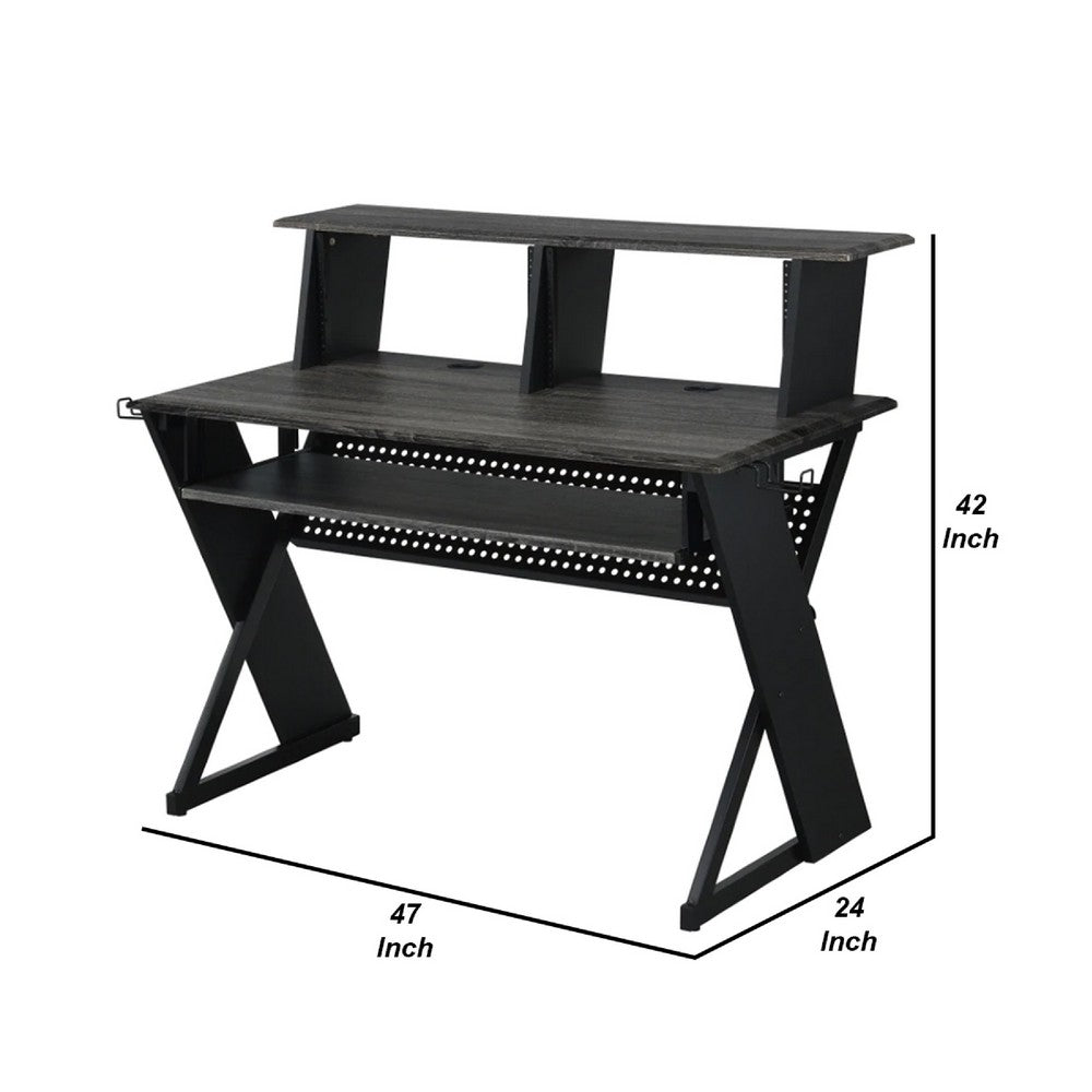 Tin 47 Inch Wood Music Desk Studio Station, Keyboard Tray, Shelves, Gray - BM276202