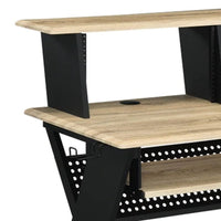 Tin 47 Inch Wood Music Desk Studio Station, Keyboard Tray, Shelves, Brown - BM276203