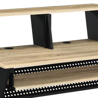 Tin 47 Inch Wood Music Desk Studio Station, Keyboard Tray, Shelves, Brown - BM276203