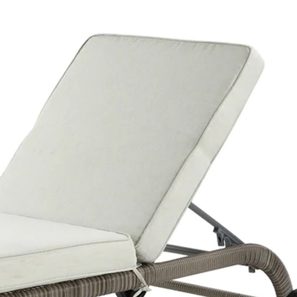 80 Inch Outdoor Patio Sun Lounge, All Weather Resin Wicker, Brown, White - BM276211