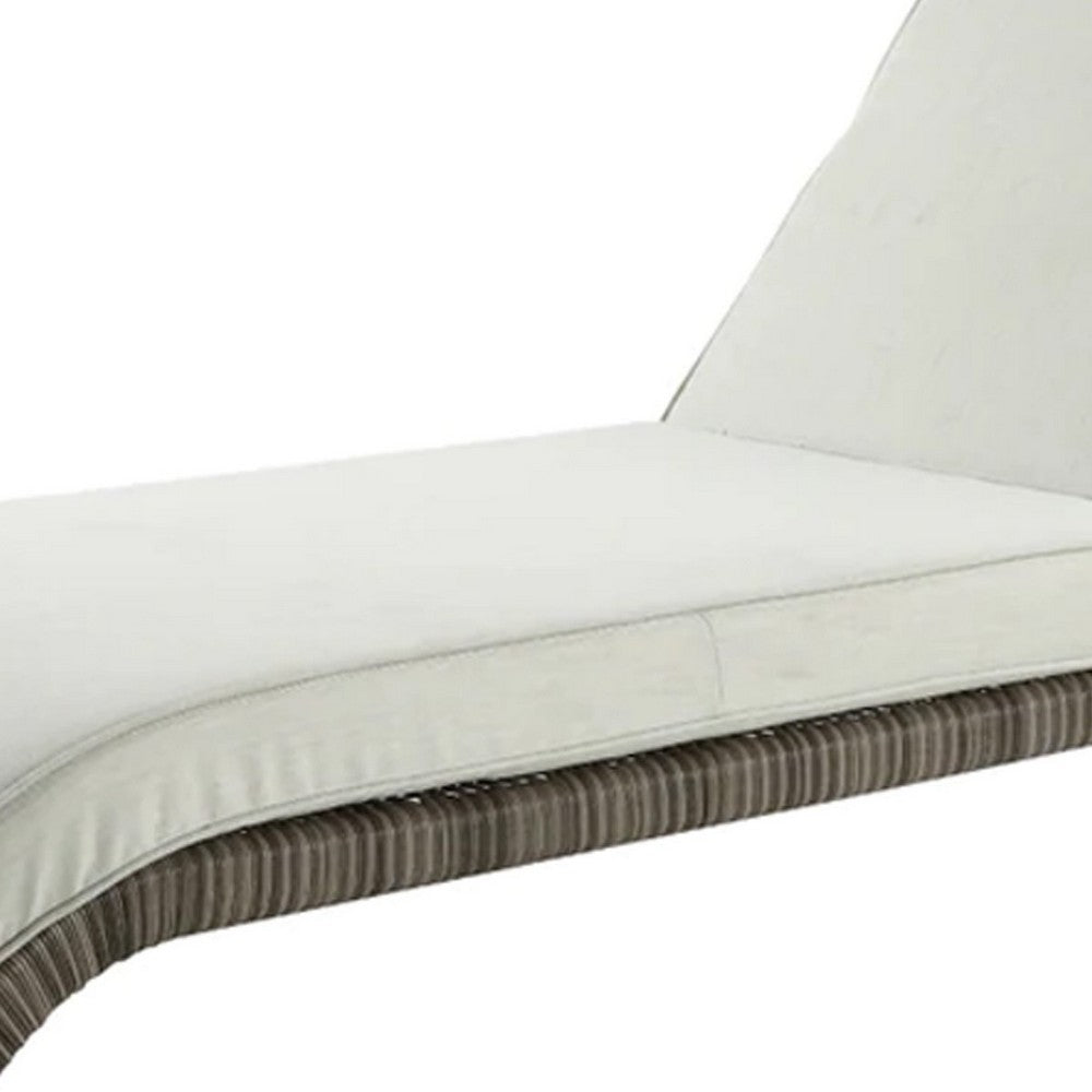 80 Inch Outdoor Patio Sun Lounge, All Weather Resin Wicker, Brown, White - BM276211