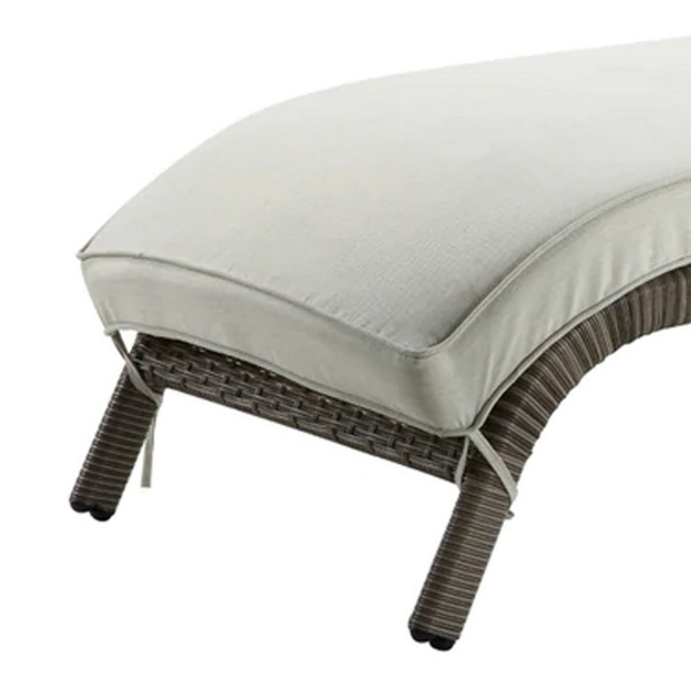 80 Inch Outdoor Patio Sun Lounge, All Weather Resin Wicker, Brown, White - BM276211