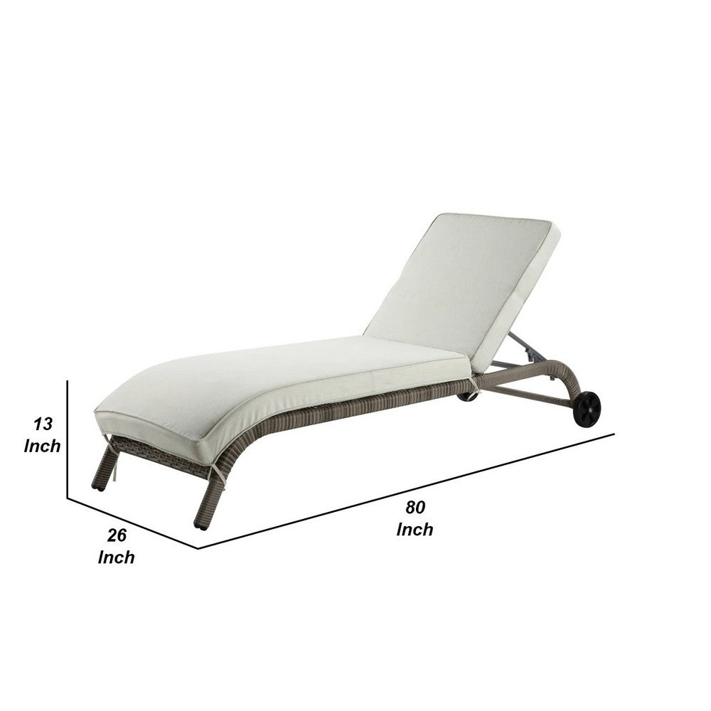 80 Inch Outdoor Patio Sun Lounge, All Weather Resin Wicker, Brown, White - BM276211