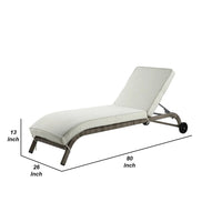 80 Inch Outdoor Patio Sun Lounge, All Weather Resin Wicker, Brown, White - BM276211