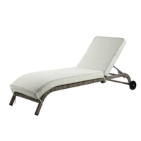 80 Inch Outdoor Patio Sun Lounge, All Weather Resin Wicker, Brown, White - BM276211