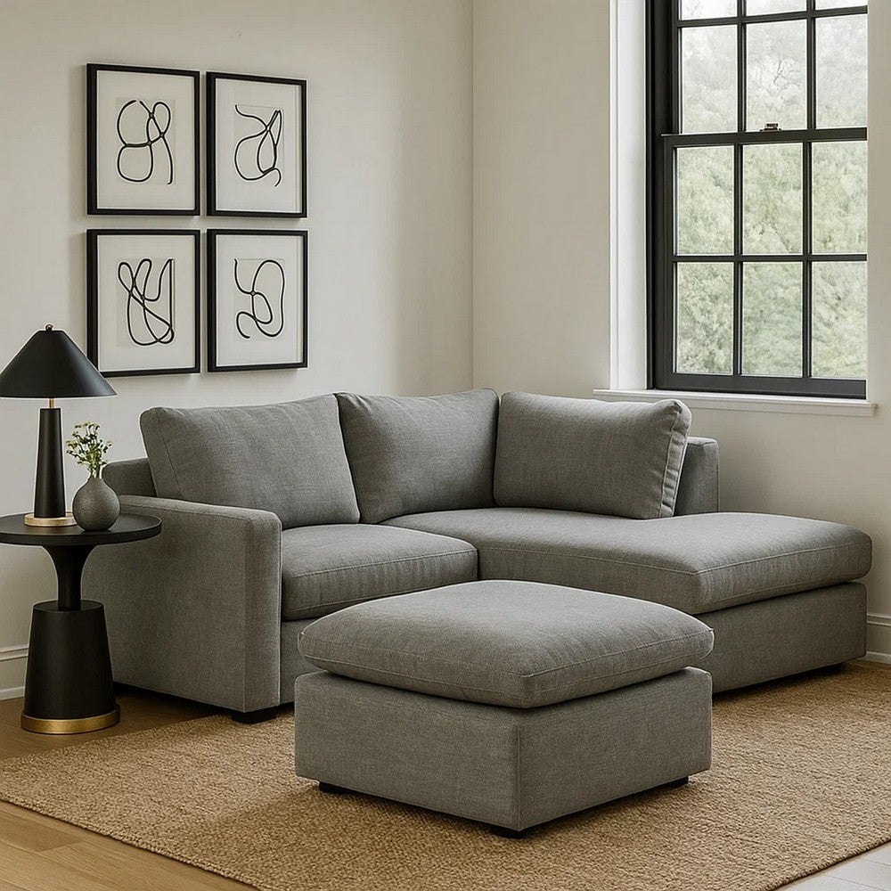 Shar 37 Inch Square Ottoman, Removable Pillow Top Cushion, Gray - BM276220