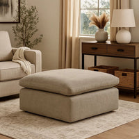 Scott 37 Inch Square Ottoman, Removable Pillow Top Cushion, Beige - BM276223
