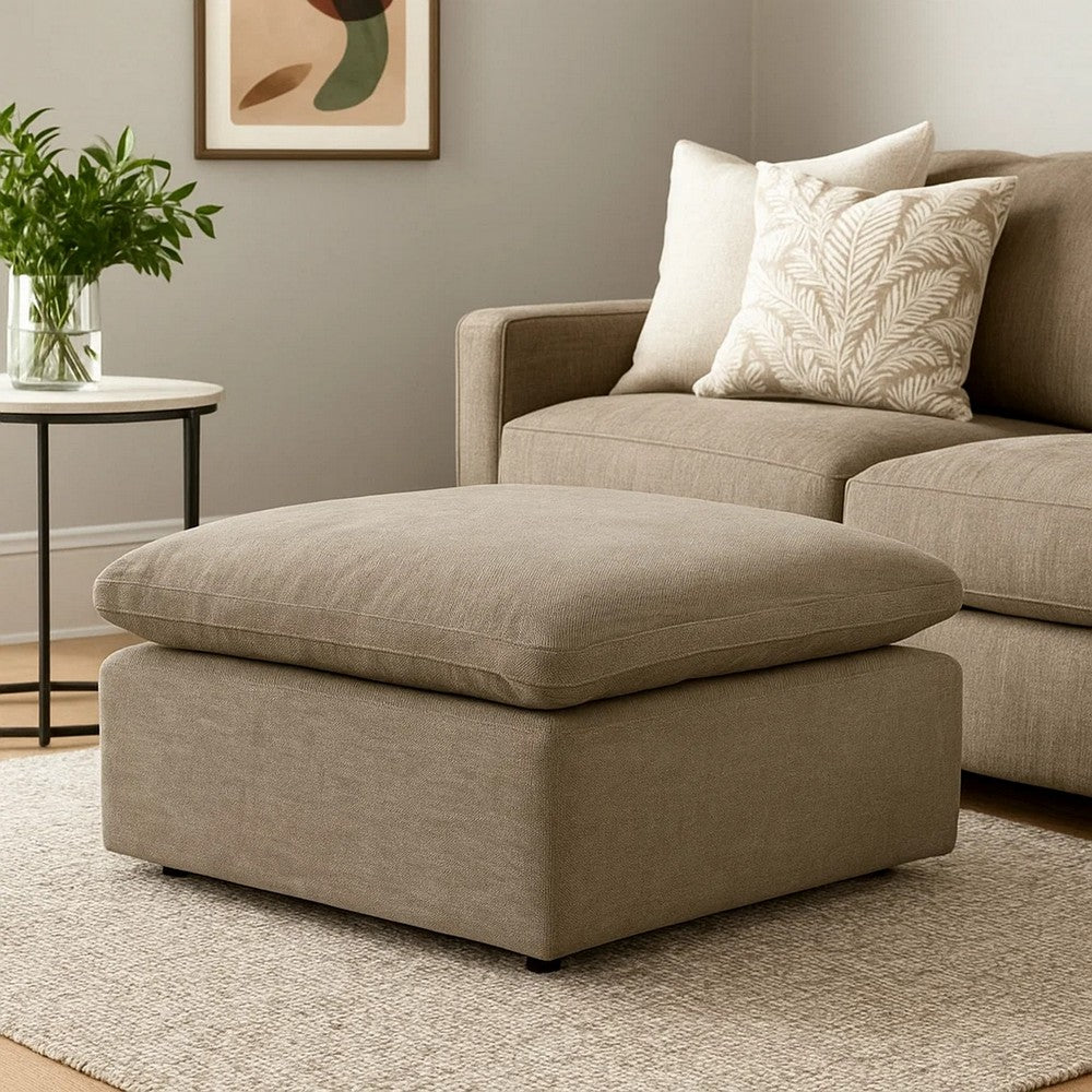 Scott 37 Inch Square Ottoman, Removable Pillow Top Cushion, Beige - BM276223