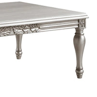 Sto 59 Inch Classic Coffee Table, Floral Trim, Turned Legs, Wood, Silver - BM276227