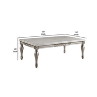 Sto 59 Inch Classic Coffee Table, Floral Trim, Turned Legs, Wood, Silver - BM276227