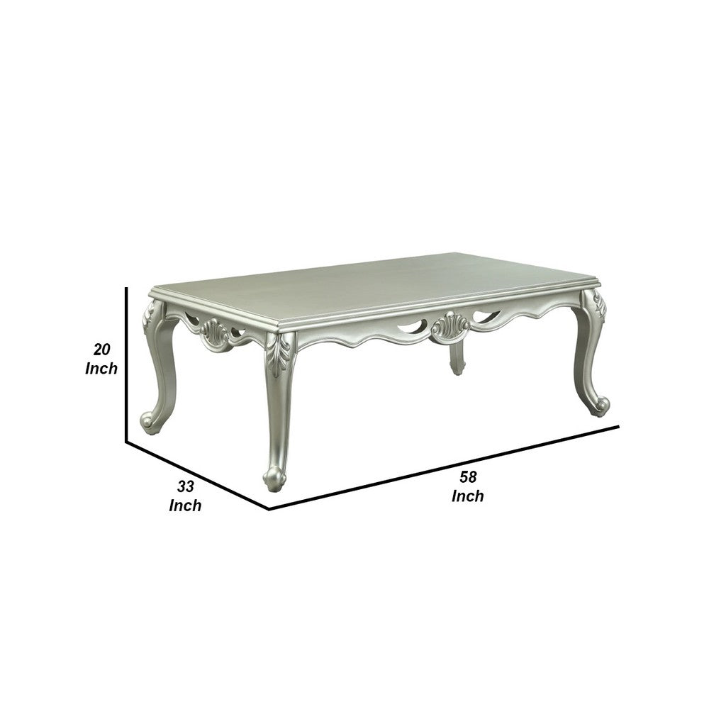 Usm 58 Inch Classic Coffee Table, Floral Trim Cabriole, Wood, Champagne - BM276232