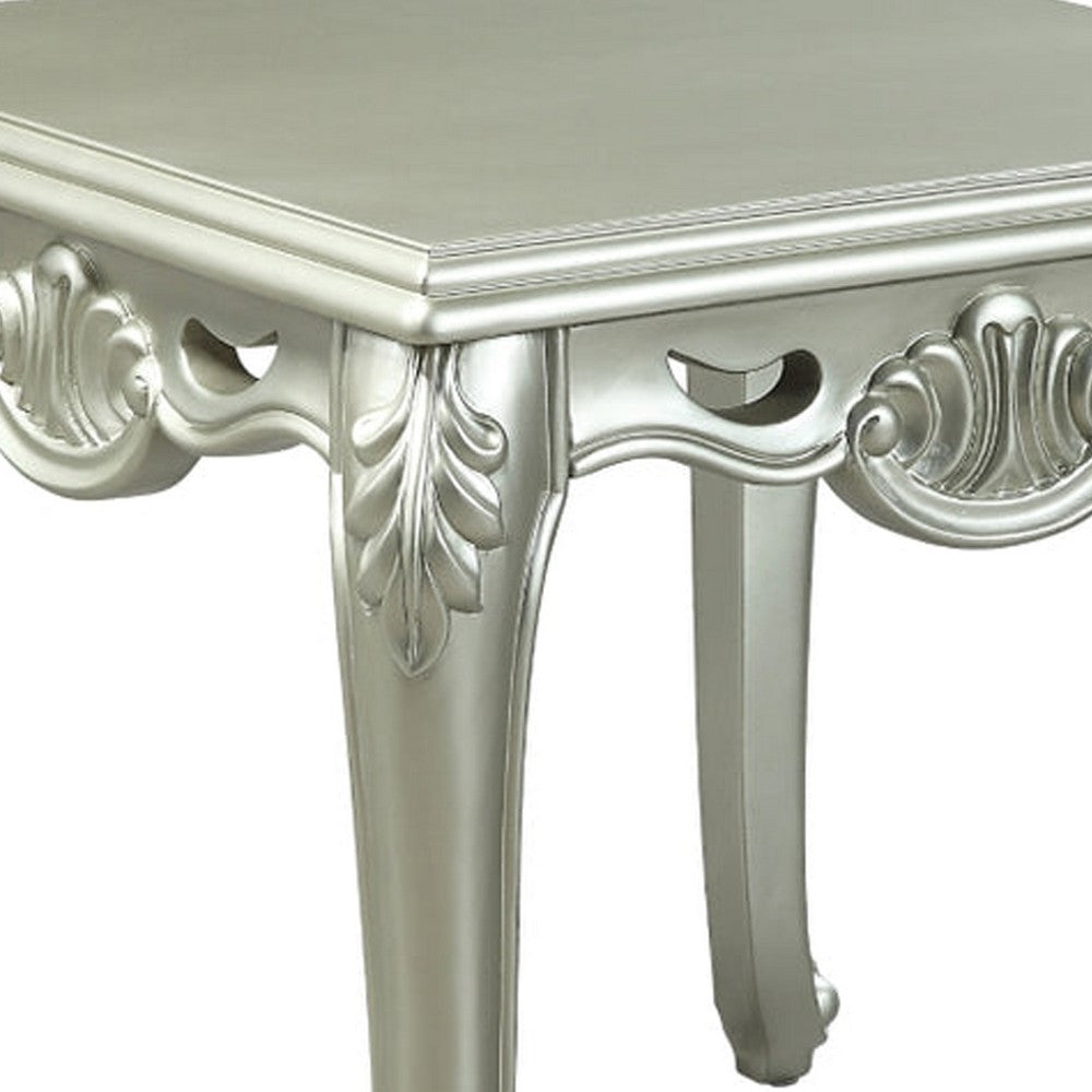 Usm 27 Inch Classic End Table, Floral Trim Cabriole, Wood, Champagne - BM276233
